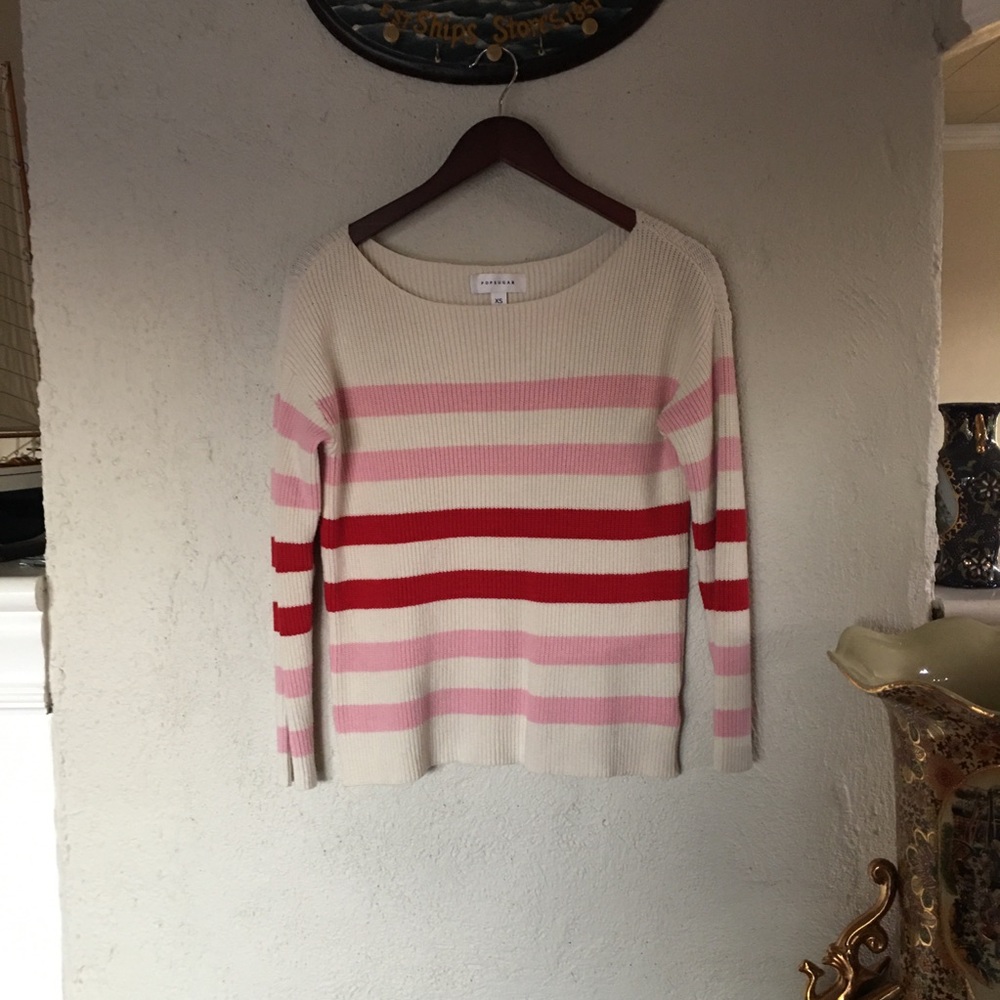 POPSUGAR Striped Oversized Boatneck Sweater in Rose Shadow Stripe
